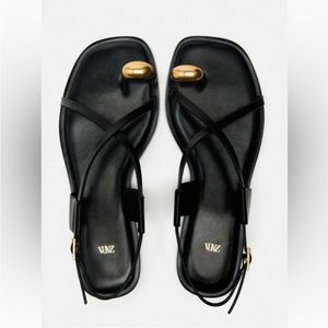 Zara Black and Gold Sandals with Crisscross Straps